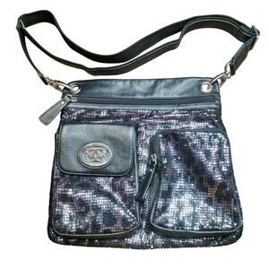 Sharif Sequin Y2K Leopard Print Purple Black Crossbody Purse Mobwife Adjustable